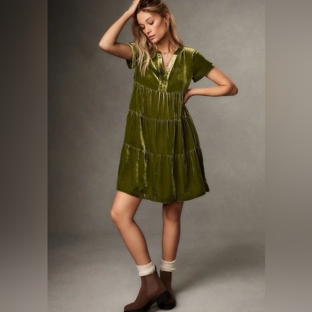 Anthropologie / Maeve Harper Tiered Velvet Tunic Dress